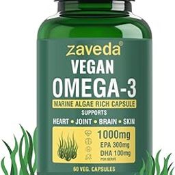 Vegan Omega 3-1000 mg(400 mg (EPA+DHA) per serving), (60 N), Sourced from ALGAE, Omega 3 Fatty Acid Capsule Good For Heart, Brain, Eye, Skin, Muscles, Bone & Joint Support - Veg 60 Capsules.-5