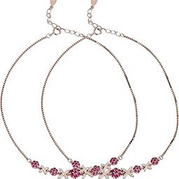 925 Sterling Silver Cubic Zirconia Rose Gold Plating Chain Anklet (Pair) | Gift for Women & Girls | With Certificate of Authenticity & 925 Stamp-34