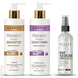 Sevaen Keratin Smooth Shampoo & Keratin Smooth Conditioner & Hair Serum | Strong, Smooth & Shine For Man & Woman, 550 ml-50