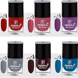 PERPAA Trendy Quick-Drying, Long-Lasting | Chip Resistance | Gel Based Nail Polish Combo Of 6 (Deep Red, Glitter Pink, Purple, Grey, Maroon, Blue), 7.5 Ml, Glossy Finish-22