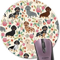APSRA Cute Colored Floral Daschund Round Mouse Pad Seamless Dachshund Sausage Dogs Puppies Pink Flowers Print Art Circular Mouse Pads-13269-image-34