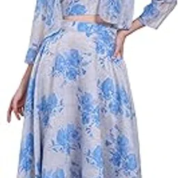 w for woman Floral Printed Chiffon Jacket, Crop Top and Culottes Set-picture-35