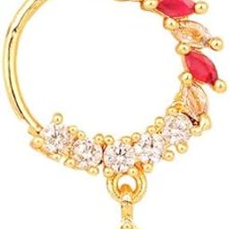 Women Nose pin/Nath Nose Ring Traditional Jewellery-Red-White Gold Nose Pin-63