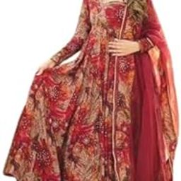 Floral Printed Anarkali Dress with Dupatta, Long Sleeve Maxi Gown, Kurta with Dupatta Set-picture-18