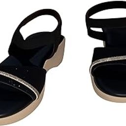Unique Zone Women’s Stylish Black Wedge Sandals with Glitter Strap | Comfortable Slip-On Fashion Wear Sandals-picture-20