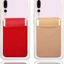 Mizi (2 Pack Adhesive Phone Wallet with Flap, 4 Cards Holder for Back of Phone Stick on Phone Cases for iPhone/Android/Samsung Galaxy - (Red/Beige)-6