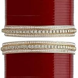 BANGLESKARTBridal Punjabi Chura, Mehroon/Golden Chuda Set, Wedding Bangles for Girls and Women, Hand Painted Gold Plated Brass with Beads-16