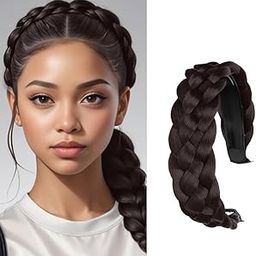 BLUSHIA Headband Synthetic Hair Plaited Headband Braided With Teeth Hair Band Accessories for Women Girl Headbands Synthetic Hairpieces Hair Band Hair Hoop Hair Accessories (Brown)-55