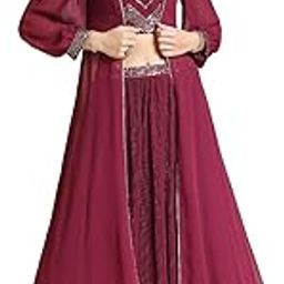 women'S Georgette Skirt And Crop Top With Long Shrug Set For Solid With Heavy Embroidery Work And Lehengha Choli Crush Set-picture-38