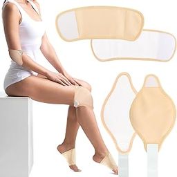 4 Pack Castor Oil Pack Wrap for Knee and Feet, Elbow Arm, Joint, Thigh and Calf Reusable Organic Flannel Cotton Anti Oil Leak Castor Oil Compress Pad with Adjustable Velcro Elastic Strap(Khaki)-9