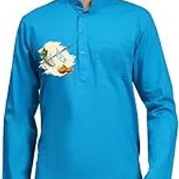 Mens Cotton Kurta with Baby Krishna & Flute Print Janmashtami Ethnic Wear-image-31