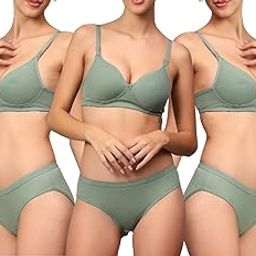Women's Lace-Trimmed Padded Bra and Panty Set, 3 Colours - Blue, Pink, Sage Green, Comfortable Everyday Underwear-picture-33