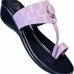 Women's Toe Ring Sandals, Textured Band with Embellishment, 2.5-inch Wedge Heel, Casual Comfort-image-9
