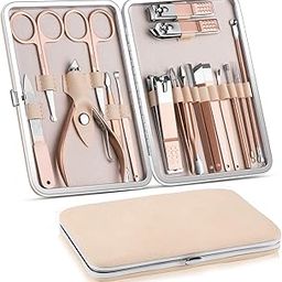 SKINPLUS 18 IN 1 Stainless Steel Professional Manicure Set Nail Cutter For Women Nail Scissors Grooming Kit Manicure Pedicure Kit For Women Nail Acne Remover needle, Blackhead Tool With Leather Case-image-97