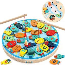 Kidology Wooden Magnetic Circular Fishing Game Toy for Toddlers | Alphabet Fish Catching Counting Preschool Board Games Toys for Kids | Preschool Learning Educational Math with 2 Magnet Poles-10