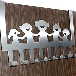 HOKIPO Over The Door 8 Stainless Steel Hook Organizer Hanging Rack, Towel & Coat Hanger, Silver-image-24