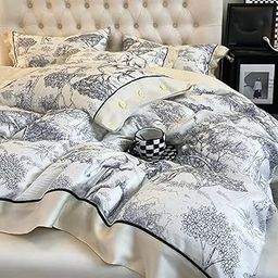 VAODO 4 Piece Queen Bedding Set Ice Silk Lightweight Luxury Skin Friendly Includes 1 x Duvet Cover 200 x 230 cm, 1 x Flat Sheet 230 x 240 cm, 2 x Pillowcases 48 x 74 cm, Forest-image-3