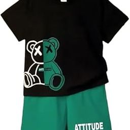 Boys' Black Panda Printed Short Sleeves Tshirt and Shorts Set-picture-32