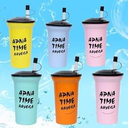 GLAN Water Bottle/Sipper Glass with Straw for Kids/Children Sipper Glass for Kanjak Return Gifts for Girls and Boys Multicolor (Set of 6)-image-2