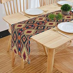 HOMA DORN Cotton Feel Modern Patterns Digital Printed Double Layered Enhanced Decor 6 Seater Table Runner Cloth (TR-07, Multicolor, 13 x 72 Inches)-13
