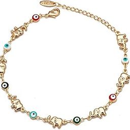 Lucky Evil Eye Beads Elephant Bracelet for Women Teen Girls Mom Enamel Hand Evil Eye Bracelet Adjustable Chain 14K Gold Plated Charm Lucky Protection Jewelry Gift-image-28