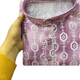 Kutra Men’s Fashionable Crochet Kurta - Cozy and Trendy Casual Wear with Traditional Prints for Year-Round Style.-image-2