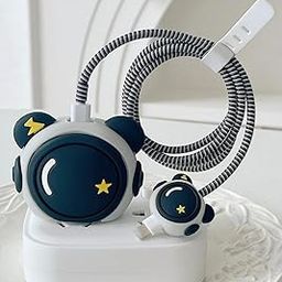 Prolet Cartoon 3D Design Protective Case Compatible with (Only Samsung Galaxy 25W) USB-C Power Adapter Charger, Cute Cartoon Type C Data Cable Case for Samsung - Black Astronaut-image-24