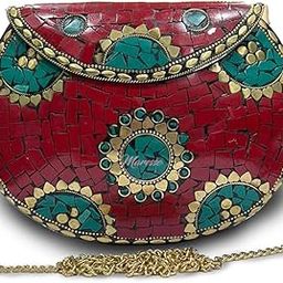 Bridal Women's Antique Brass Purse - Ethnic Handmade Metal Clutch Bag | Unique Wedding Accessories for Brides | Boho Vintage Evening Handbag | Indian Traditional Designer Bags-image-10