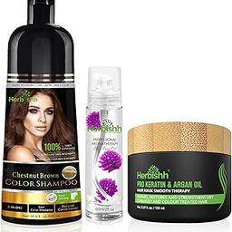 Herbishh Colour Shampoo Light Brown 500mL + Flower Oil Fragrant Hair Oil 60mL + Argan Oil & Pro Keratin Hair Mask 150mL-image-43