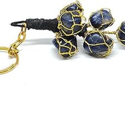 Natural Sodalite tumble Crystals Mini Hanging Key Chain Key Ring-33