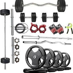 TYB - TRAIN YOUR BODY Rubber Weight Plate Home Gym Set with 5FT Straight w/ 3FT Curl & 1 Pair Dumbbell Rods with Gym Accessories, Gym Equipment | Weight Plates (20kg Set (2.5X4+5X2))-picture-30