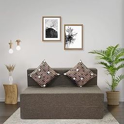 Seventh Heaven 2 Seater 4 * 6 Jute Fabric Washable Cover Sofa Cum Bed with 2 Cushions 2 Seater Double Foam Fold Out Sofa Cum Bed (Finish Color - Brown Delivery Condition - Pre-Assembled)-image-34