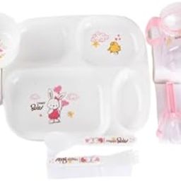 Cannagenix Baby Feeding Tableware Series Children Dinnerware Feeding Set Happy Baby Cartoon Design Microwave & Dishwasher Safe Tableware Cutlery for Kids (6 in 1)-image-42