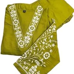 Women's Olive Green Kurti with White Floral Embroidery, V-Neck, Full Sleeves-picture-45