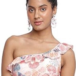 Tinkara One Shoulder Printed Padded Frill Tankini Top for Women Swimwear Beach wear-image-61