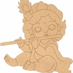 American Elm MDF Cutout Kanha Ji with Murli 12x9 inch Pre-Marked Wooden Krishna Flute Shape for Clay Art, Painting, Wall Decor MDF Base Board for Home Temple & DIY Craft Activities-picture-30