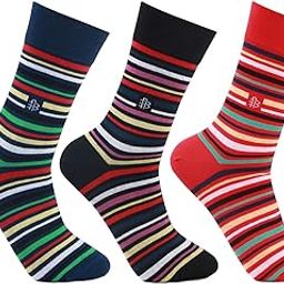 Men Striped Style Multicolored Designer Crew Length Socks - Pack of 3-image-59