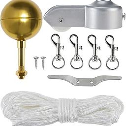 kleeklea Flag Pole Hardware Parts Repair Kits, Flag Pole Kit,Including 3" Topper Gold Ball+50 Ft Halyard Rope+Cleat Hook+4-Flag Swivel Snap Hooks+Flagpole Pulley Truck for 2" OD Tube-image-38