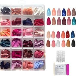 Hexwell 24 Color Press on Nails Sets 576Pcs Glossy Matte Artificial Nails for Women Medium Length With Nail File, Adhesive Tabs and Nail sticks-45