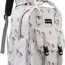 Motherly Printed Diaper Bag for Mothers for Travel, Maternity Bag for Newborn Baby, Mothers Travelling Bag, Multiple Pocket Water Resistant Baby Bag, Hospital Bag for moms (Unicorn Diamond Gray)-image-90