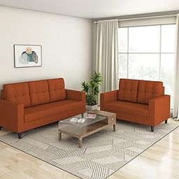 Sofa Architect Wood Darcy 3+2 5 Seater Sofa Set (Rust), Orange-image-15