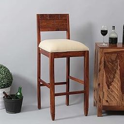 Md Decor Solid Wood Bar Stool in Honey Oak Finish | Wooden Bar Chair | Break Fast Stool Chair for Kitchen-picture-26