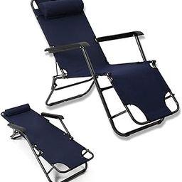 ANH MART Zero Gravity Chair Lawn Chair Recliner Lounge Portable Camping Folding Beach Chair with Removable Pillow (Dark Blue)-image-38