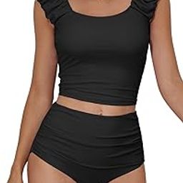 Tankini Swimsuits for Women Ruched Tummy Control Bathing Suit Two Piece Swim Tank Top with High Waisted Bottom-image-8