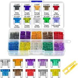 140 PCS Low Profile Mini Car Blade Fuses - MuHize Truck LP-Mini Fuse Assorted Kit (2 3 5 7.5 10 15 20 25 30 35 AMP) with Puller Tool, Car Boat Truck SUV Automotive RV Fuses Replacement-15