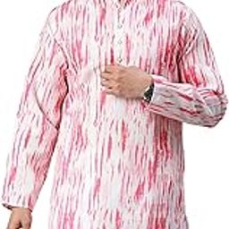 Men's Cotton Blend Regular Fit Casual Ethnic Motifs Printed Long Kurta-image-124