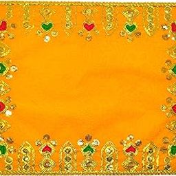 Designer Velvet Embroidered Pooja Aasan Cloth 8X10 inch Yellow Cloth for God Idol Sitting, Puja Chowki, Temple Shelf, Ganesh Baithak and Home Mandir Decoration Pack of (1)-image-19