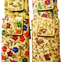 Flower Pattern Ethnic Mobile Pouches For Women With Waist Clip And Sling Belt Embroidered Traditional Mobile Pouch Cover For Ladies Pack Of 4-image-13