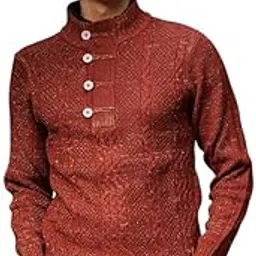 campus sutra Men's Sweater | Stand Collar, Ribbed Cuff Sleeves, Half-Button Closure, Ribbed-Straight Hem | Solid Jacquard for Casual-picture-30