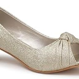 Women's Glitter Low Heel Party Pumps | Open Toe Dress Sandals with Knot Design | Golden Bridal Heels for Wedding, Party & Festive Wear-picture-22